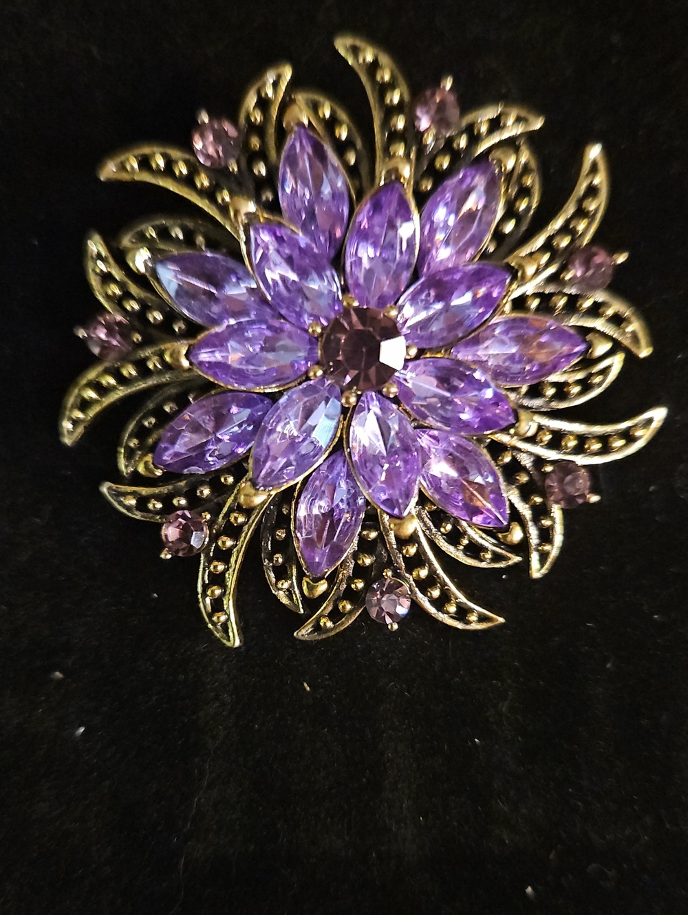 Vintage Purple Crystal Floral Brooch - Brand